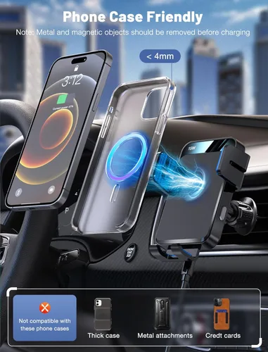 Miniatura 4 de Cargador inalámbrico para automóvil, soporte de automóvil MOKPR con sujeción automática de 15 W/10 W/7.5 W, carga rápida, ventilación de aire, Azul