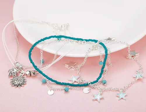 Miniatura 7 de Finrezio 8-12PCS Anklets for Women Girls Adjustable Boho Turtle Starfish Beach Ankle Bracelets Foot Jewelry Set Handmade