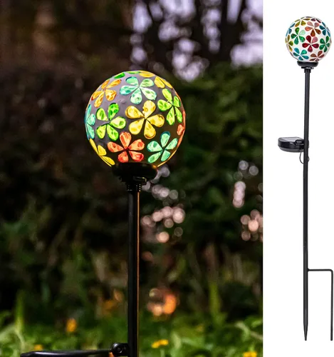 Miniatura 8 de VCUTEKA Luces solares decorativas para exteriores – Estacas solares de mosaico para jardín, luz LED impermeable para paisaje, césped, patio, Azul-2