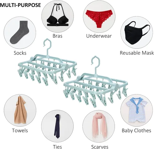 Miniatura 2 de Perchas plegables con 26 clips de secado, colgador de ropa interior con clips, clip de plástico para ropa sucia y colgador de secado por goteo