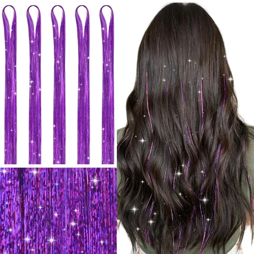 Miniatura 41 de Wennalife 12 piezas de extensiones de cabello azul con clip, extensiones de cabello con clip de colores para niños, pinzas de cabello arcoíris