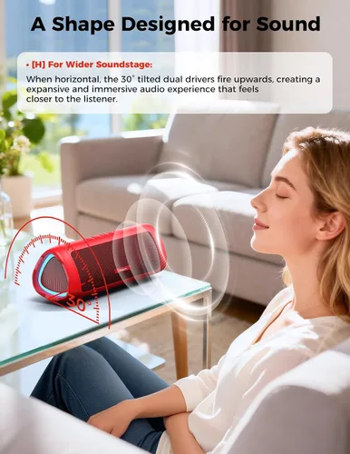 Miniatura 8 de Altavoz Bluetooth, sonido HD de 20 W, inalámbrico portátil, IPX5 impermeable, hasta 24 horas de reproducción, TWS, para hogar, fiesta, exterior, Rojo