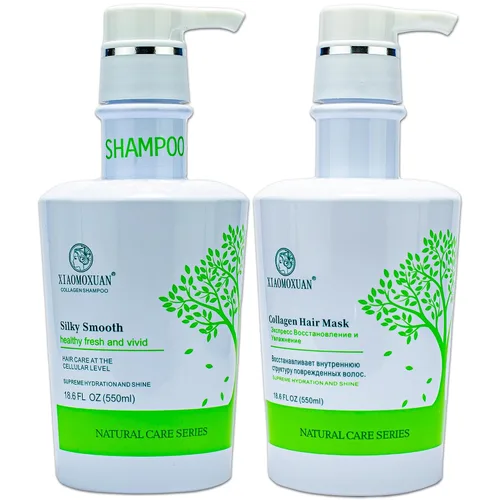 Xiaomoxuan Mascarilla capilar de colágeno orgánico con árbol de té y champú de limpieza natural para hidratar y reparar las puntas abiertas
