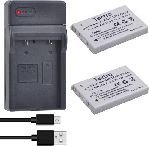 Tectra Paquete de 2 baterías EN-EL5 y cargador USB para cámaras Nikon Coolpix P500, P510, P520, P530, P3, P4, P80, P90, P100, P5000, P5100, P6000,