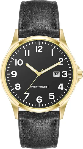 Miniatura 8 de Amazon Essentials Reloj Analógico de Banda de Cuero de 42mm Fácil de Leer para Hombres Negro/Plata