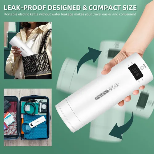 Miniatura 5 de Hervidor eléctrico de viaje, portátil, pequeño, hervidor de agua, calentador de agua con 4 controles de temperatura, acero inoxidable 304