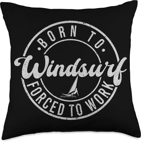 Miniatura 4 de Born To Windsurf Forced To Work Surfing Throw Pillow, 16x16, Multicolor
