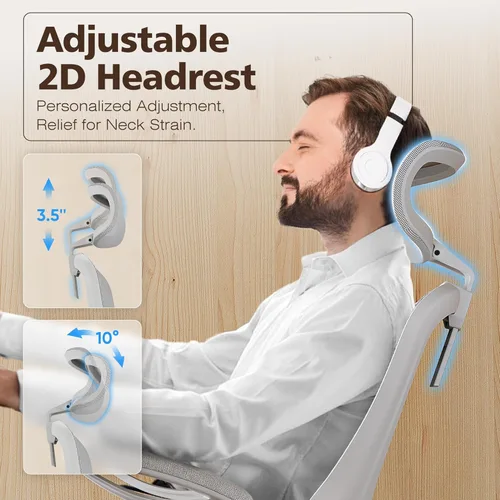 Miniatura 6 de GABRYLLY Silla de oficina ergonómica de malla - silla de escritorio blanca, reposabrazos abatible, reposacabezas ajustable, inclinable con asiento