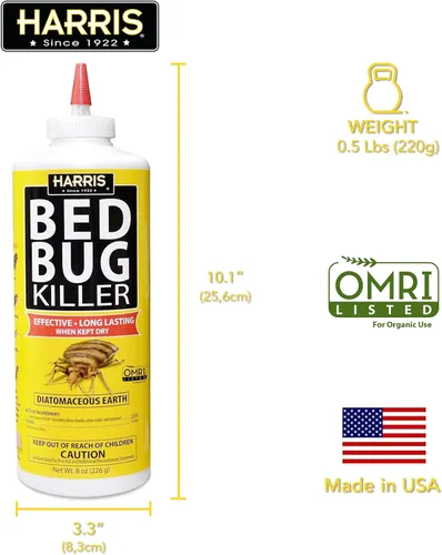 Miniatura 8 de Polvo de tierra de diatomeas Harris HDE-8 para chinches de cama, 8 onzas, amarillo