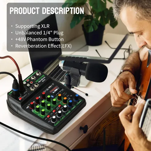 Miniatura 3 de Mezclador de audio para DJ, mezcladores de DJ, tablero de sonido de 4 canales con Bluetooth, tablero mezclador de sonido NEW BAXS XRL/interfaz