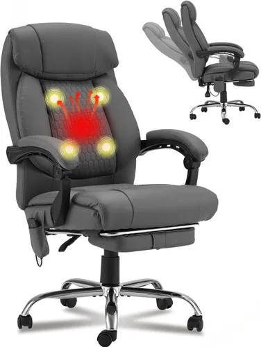Miniatura 12 de HOMREST Silla de oficina ergonómica con masaje de 6 puntos y calefacción, sillas de escritorio ejecutivas ajustables con reposapiés retráctil, silla