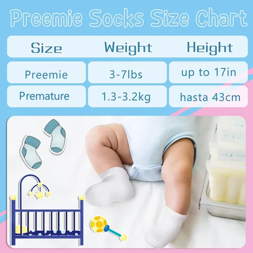 Miniatura 3 de Janmercy 20 Pair Preemie Socks Baby Boy Girls Newborn Premature Terry Cotton Socks for Unisex Baby