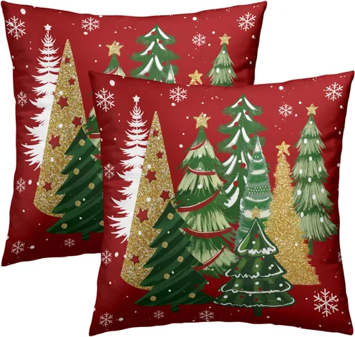 Miniatura 33 de Fundas de Almohada de Bosque de Pinos 22x22 Juego de 2, Fundas de Almohada Decorativas de Árboles de Abeto y Cedro Verde Nieve Beige de Invierno