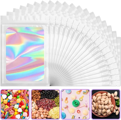 Miniatura 46 de ANZNKU 50 piezas 7 cm x 23 cm Bolsas holográficas para bolígrafos Bolsas de embalaje para bolígrafos Bolsa resellable a prueba de olores