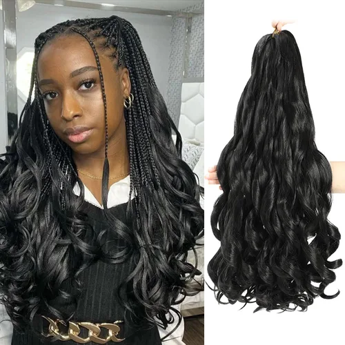 Miniatura 22 de Cabello Rizado Francés para Trenzar de 18 Pulgadas, 8 Paquetes Color Borgoña - Cabello para Trenzar Pre-Estirado con Rebote - Extensiones de Cabello