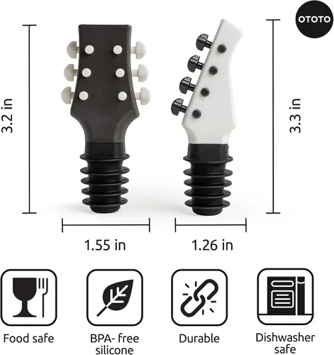 Miniatura 5 de OTOTO Juego de 2 tapones de vino – Tapón para botella de vino bajo y guitarra, divertidos corchos de vino, accesorios de vino, tapón de champán