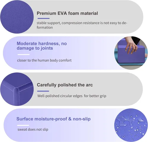 Miniatura 3 de 2 Pack Yoga Block, Premuim EVA Foam Block, Durable Non-slip Exersice Block for Yoga, Pilates, General Fitness, Stretching, Toning Workouts and