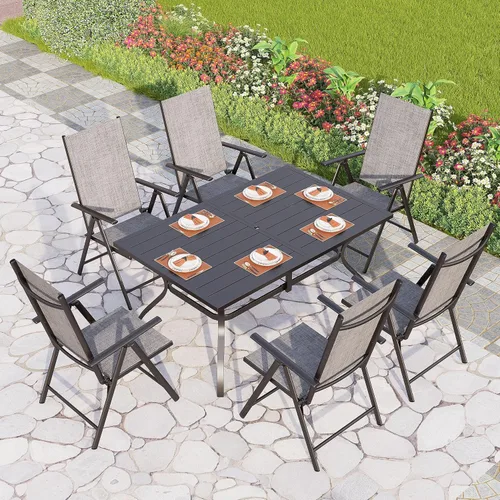 Miniatura 11 de PHI VILLA Juego de 3 piezas de muebles de bistró de patio, juego de muebles de bistró para exteriores con 2 sillas plegables reclinables y 1 mesa
