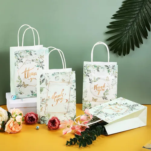 Miniatura 4 de 48 bolsas de regalo de agradecimiento, diseño floral, bolsas de agradecimiento pequeñas de papel kraft de agradecimiento para negocios, compras