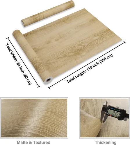 Miniatura 2 de CRE8TIVE Papel tapiz de madera marrón de 24 x 118 pulgadas de ancho, papel de contacto de madera clara, autoadhesivo, extraíble, grueso, duradero