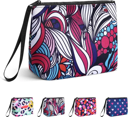 Miniatura 10 de Bolsa de maquillaje grande con cremallera, bolsa de cosméticos portátil para bolso, bolsa de viaje de neopreno lavable para mujer, Colorful Hearts