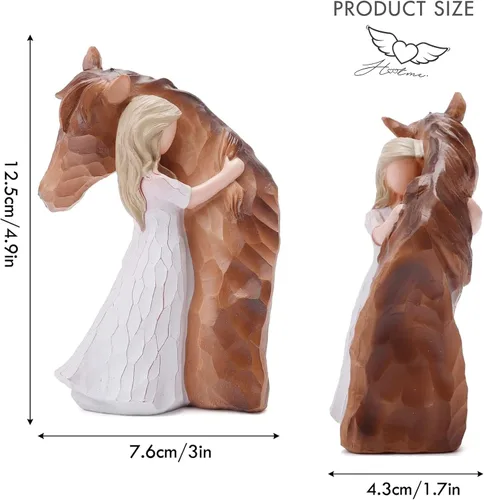 Miniatura 2 de Estatua de niña abrazando un caballo decorativa - Figura esculpida pintada a mano, regalos para mujeres y amantes de los caballos - Figura