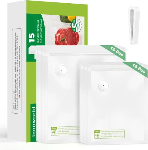 Bolsas reutilizables selladoras al vacío para alimentos, 30 bolsas pequeñas (8.7 x 11.8 pulgadas, 11.8 x 13.8 pulgadas), congelador, microondas,