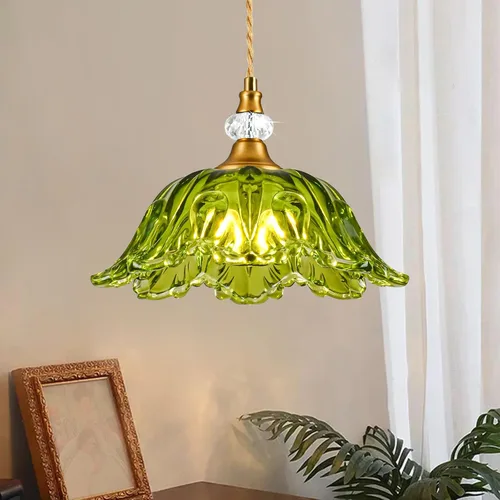 Miniatura 21 de 1 pieza de lámpara de araña vintage con pantalla de vidrio de cristal, lámpara colgante de acabado en latón mate para isla de cocina, lámpara