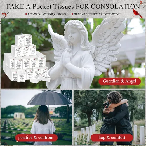 Miniatura 7 de Fumete Paquete de 100 paquetes de papel de seda para funerarios conmemorativos, servilletas de bolsillo para invitados, servilletas de bolsillo