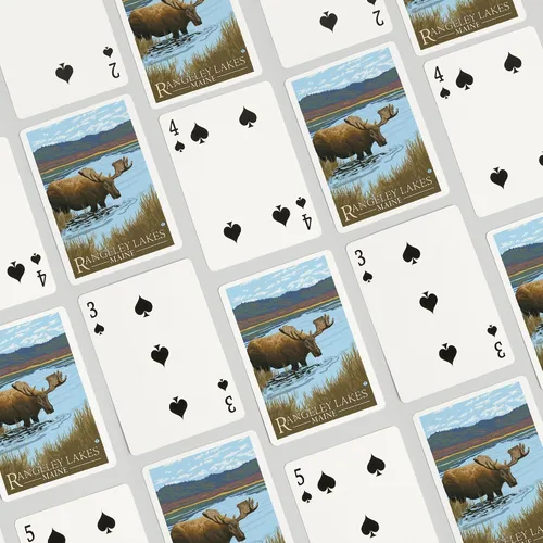 Miniatura 4 de Lantern Press Rangeley, Maine, Moose Drinking at Lake (52 cartas de juego, baraja de cartas de tamaño póquer con comodines)