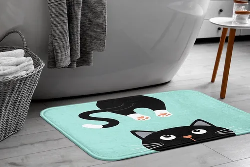 Miniatura 7 de Britimes Alfombra de baño rosa, bonita alfombra de baño antideslizante con diseño de gato colorido, diseño de patas de gato lindo de dibujos