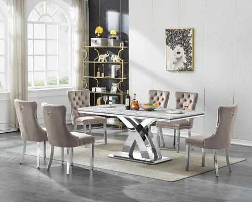 Miniatura 20 de Moderno juego de mesa de comedor de mármol para 4, juego de mesa de comedor de lujo para 4, mesa de comedor de mármol sintético de 68 pulgadas
