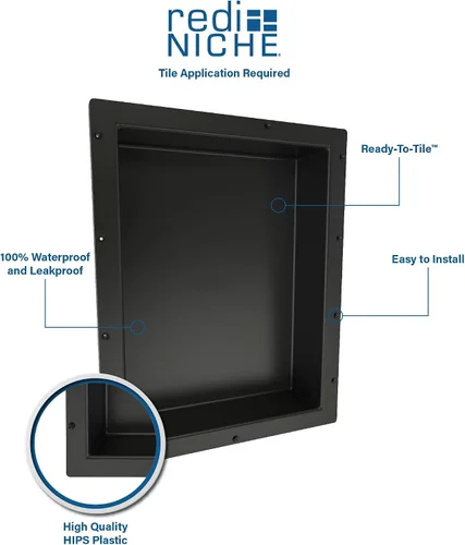 Miniatura 4 de Redi Niche - Estante de ducha empotrado doble nicho negro, dos estantes interiores, 32 pulgadas de ancho x 20 pulgadas de alto x 4 pulgadas