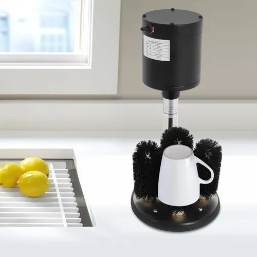 Miniatura 3 de Lavadora de vidrio eléctrica, enjuague de vidrio comercial de 5 cepillos para vidrio de fregadero, máquina de limpieza de copas de vino de 360