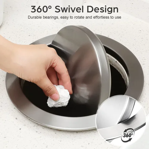 Miniatura 4 de Hemobllo Tapa de bote de basura empotrada de 6.5 pulgadas de acero inoxidable 403, cubierta abatible silenciosa para conducto de basura de cocina
