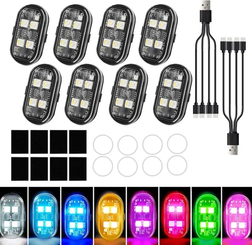 8 luces estroboscópicas LED inalámbricas para automóvil, luz intermitente recargable USB tipo C, luces estroboscópicas de control remoto para