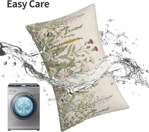 Miniatura 4 de AEIOAE Fundas de Almohada Verde Salvia de 12x20 Pulgadas Juego de 2, Fundas de Cojines Decorativos de Plantas de Flores Silvestres de Primavera