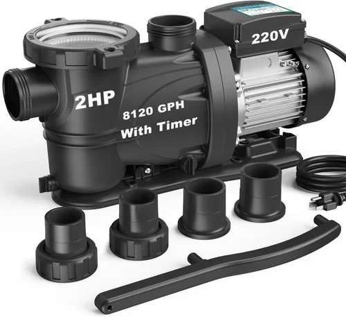 Miniatura 14 de Bomba de Piscina para Dentro y Sobre el Suelo, Autocebante de Alto Flujo (con Temporizador, 1.5HP, 7350 GPH, 115V)