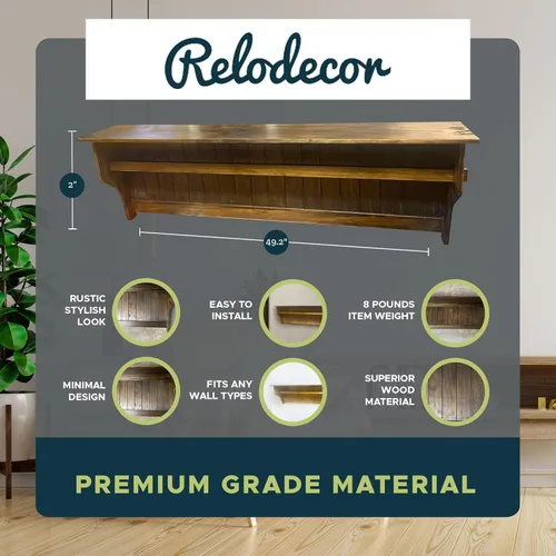 Miniatura 2 de RELODECOR Estante de edredón montado en la pared con estante, madera de pino maciza, estilo rústico de granja para decoración de dormitorio y sala