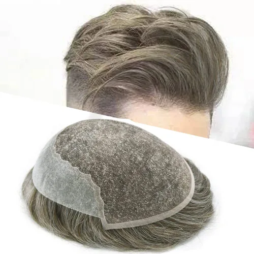 Miniatura 92 de Toupee - Sistemas de reemplazo de cabello para hombre, encaje frontal suizo, nudo blanqueado, pieza de cabello humano natural 1# negro azabache, 8 x