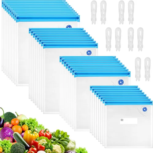 Chumia Sous Vide - Bolsas de 4 tamaños, 60 bolsas reutilizables con sellado al vacío con válvula de aire, bolsa de almacenamiento de alimentos al