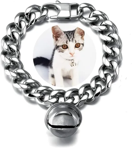 Miniatura 6 de Gargantilla ancha de acero inoxidable para gatos y perros y gatos, de oro rosa, ajustable, de 8 pulgadas, a prueba de mordidas, cadena de 1/2