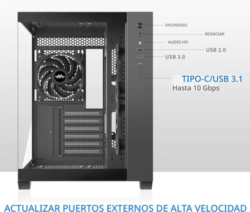 Miniatura 3 de MUSETEX Caja de PC ATX, 3 x 120mm Ventiladores Preinstalados, Soporte para Radiador de 360MM, Caja de PC para Juegos de Vidrio Templado de Vista