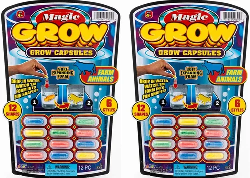 JA-RU Magic Grow Cápsulas para niños (paquete de 2, 24 cápsulas surtidas) Juguetes de cultivo de agua, criaturas marinas de espuma, dinosaurios y