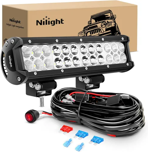 Nilight Barra de luz LED de 12 pulgadas, 72W, combo de focos de luz difusa todoterreno, luces LED antiniebla para conducción, con juego de arnés de