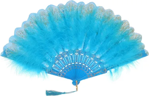 Miniatura 11 de BABEYOND Abanico de plumas de marabú estilo vintage de los años 20, abanico plegable de mano estilo flapper para disfraz y baile