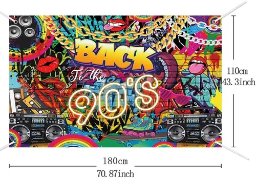 Miniatura 2 de AIBIIN Back to The 90'S Backdrop Retro Hip-Hop Graffiti tema de los años 90 Fotografía Fondo Disco Pared de ladrillo Hip Hop Retro Radio Música