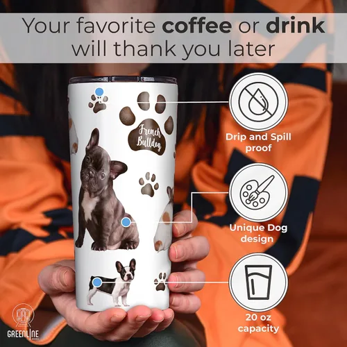 Miniatura 5 de Greenline Goods Vaso aislado de bulldog francés con tapa, 20 onzas, perfecto para mamás de perros, papás, amantes, taza aislada de bulldog francés