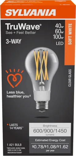 Miniatura 3 de Sylvania - Bombilla LED TruWave Natural Series A21 de 3 vías, equivalente a 40/60/100 W, eficiente 6.5/9/13.5 W, base media, transparente, 2700 K