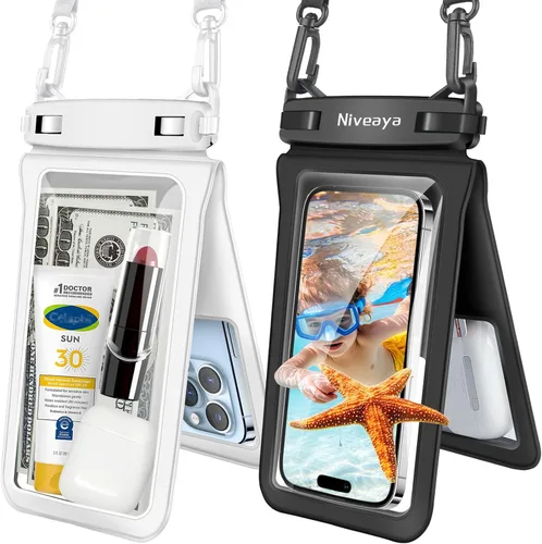 Miniatura 16 de Niveaya Bolsa impermeable para teléfono con doble espacio - 2 unidades, funda impermeable con cordón para iPhone 16/15/14/13/12 Pro Max hasta 8.3